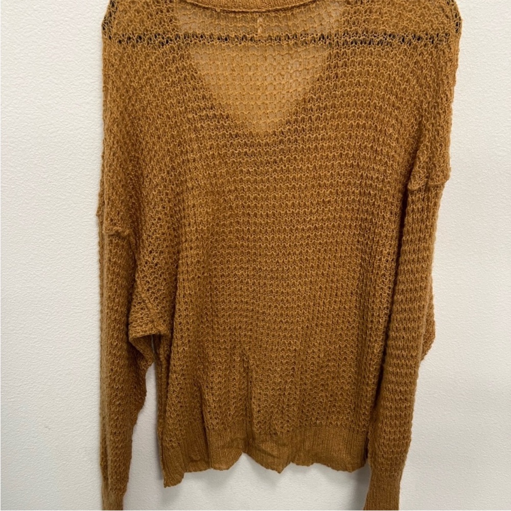 Free People Alpaca Blend Oversized V-Neck Sweater Boho Cozy Camel Size S - Picture 7 of 7